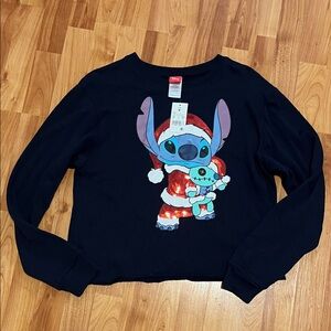 Disney Navy Sweatshirt with Stitch in Red Santa Outfit 🎅